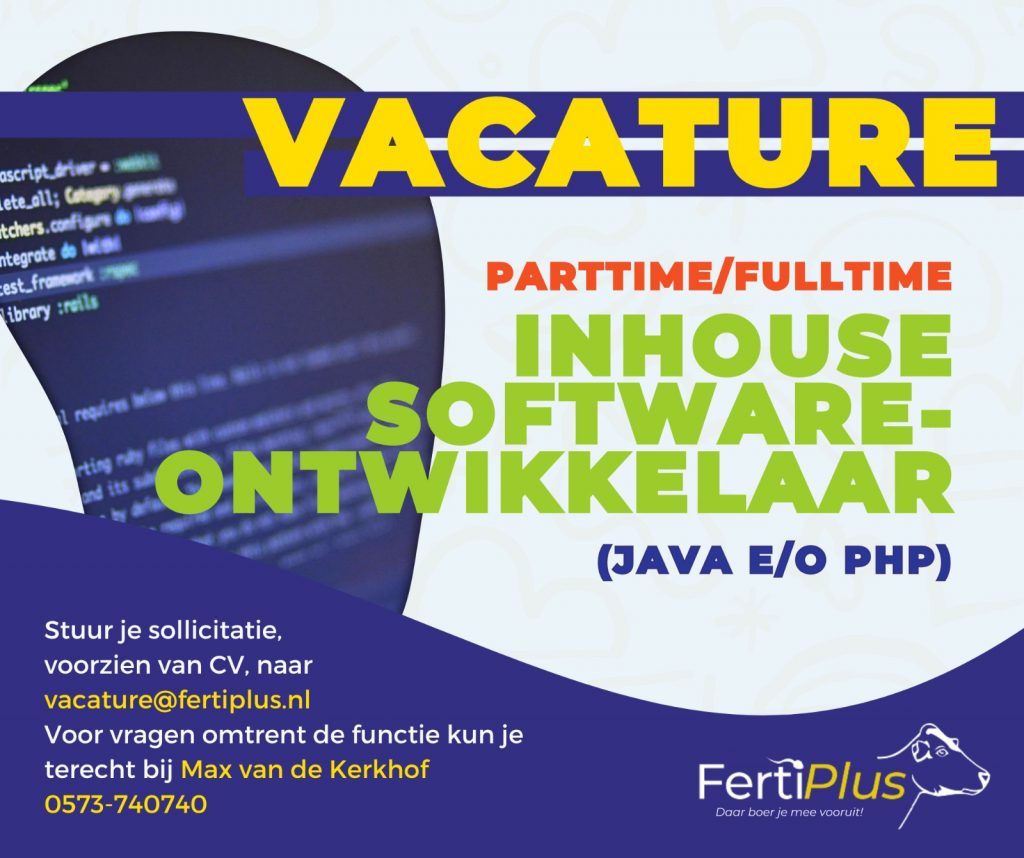 Vacature parttime fulltime inhouse software ontwikkelaar